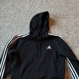 Adidas Men's Black Hoodie with White Stripes